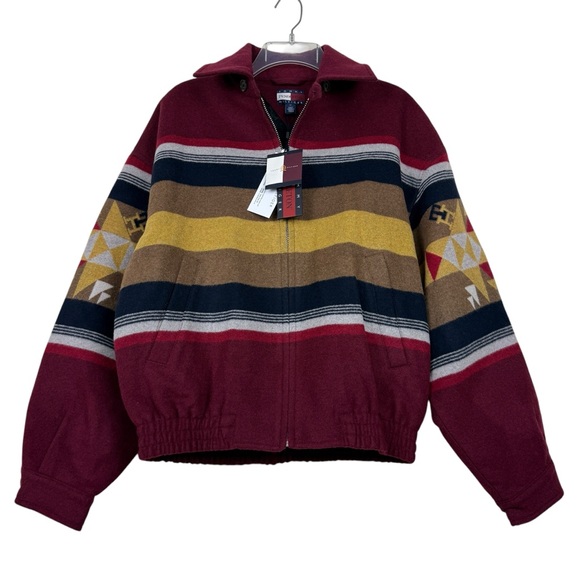 Pendleton x Tommy Hilfiger Rare Wool Blend Valley Stripe Tribal Bomber Jacket - Picture 4 of 11